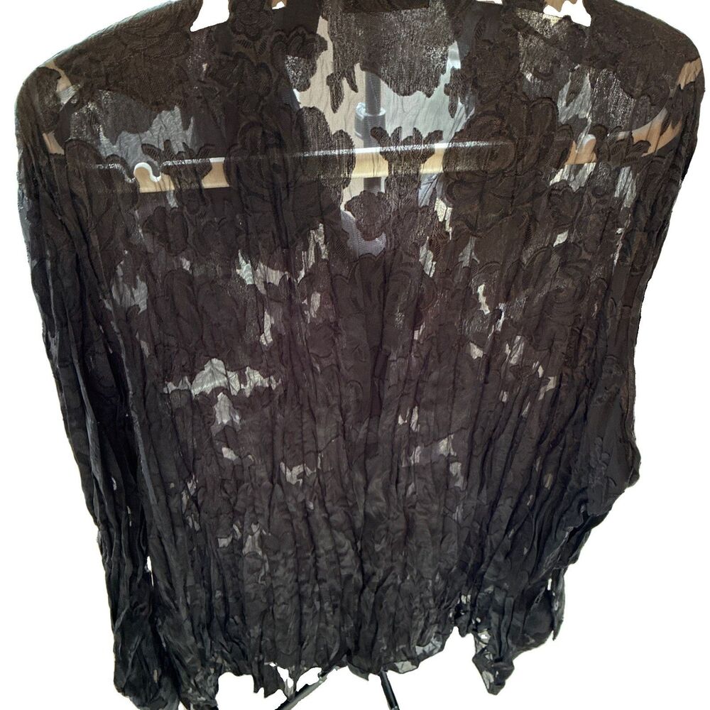 Apostrophe VTG Womens Plus Size crinkle blouse bell sleeve-lace whimsy Top 2XL - Picture 2 of 11